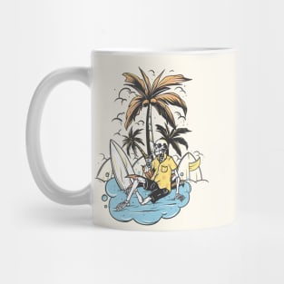 Skeleton Surfer relax under the palm tree Mug